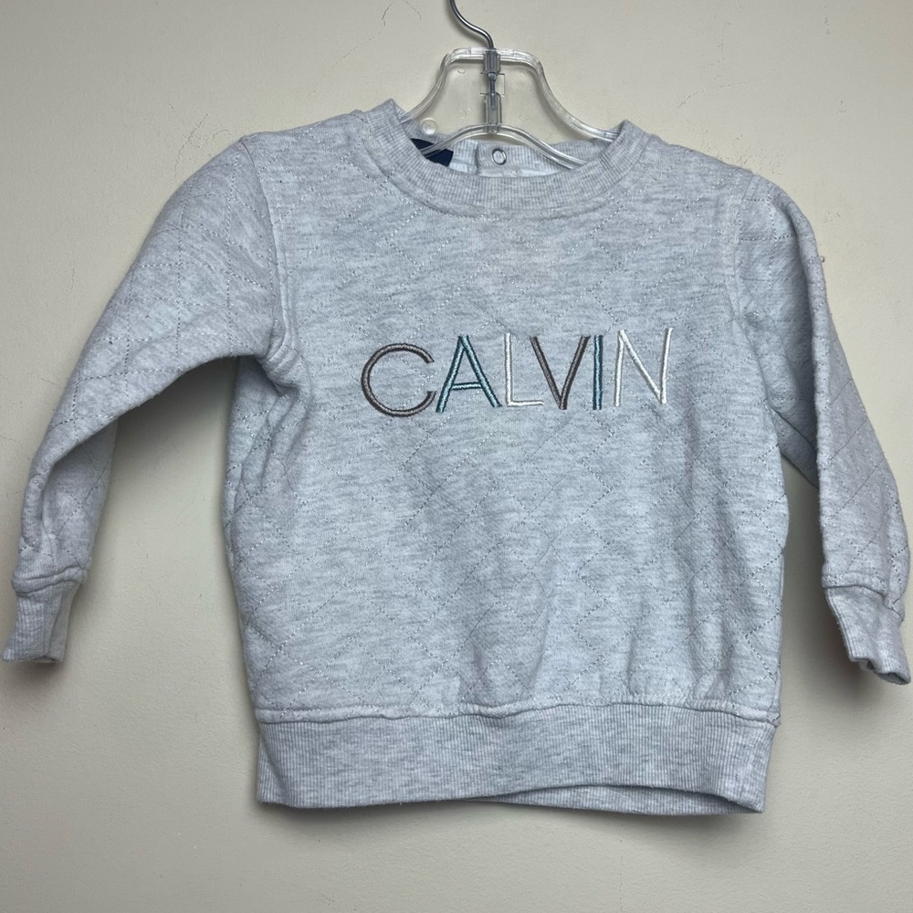 Calvin Klein Grey Quilted Crewneck Sweatshirt Logo 18 Months